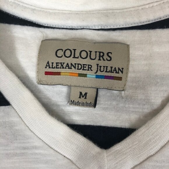 Colours by Alexander Julian Men's Black White Stripe Pullover Shirt Size M - Picture 3 of 4